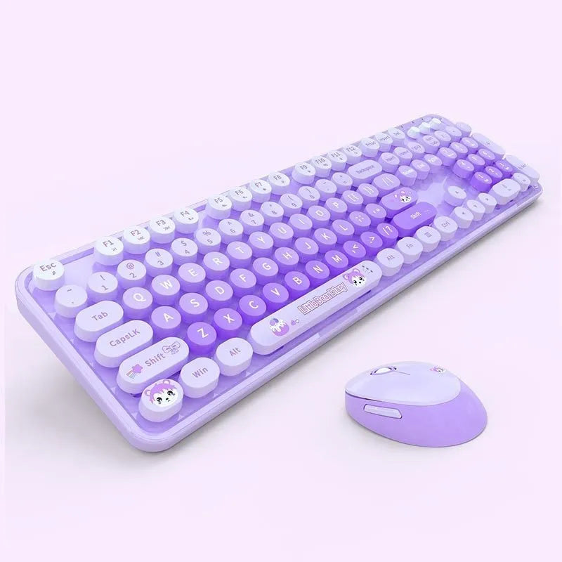 Wireless keyboard and mouse set in a mixed colour design on a desk.