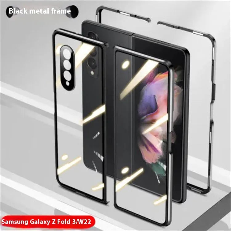 Magnetic suction fully wrapped glass phone case for Samsung Z Fold 2, 3, and 4, in HD silver colour