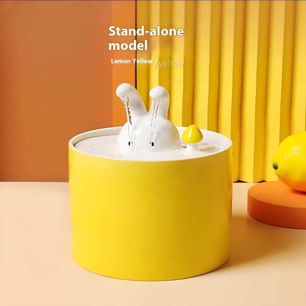 Ceramic automatic circulating pet water dispenser for cats and dogs in Rabbit White, Yellow or Green, small or large