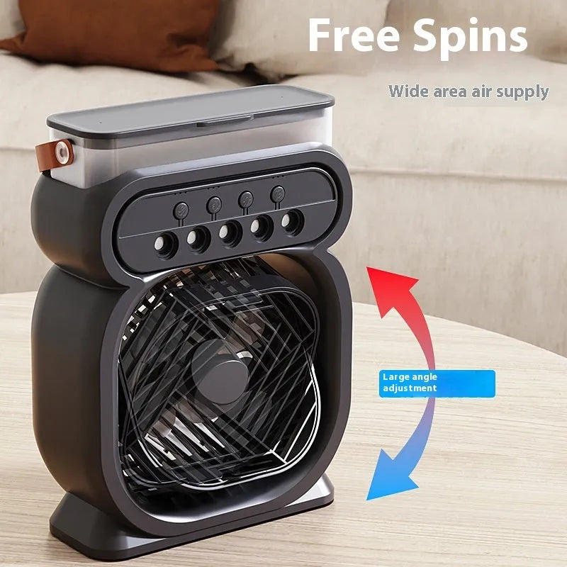 3-in-1 portable evaporative air cooler with 7-colour LED night light, USB-powered fan humidifier in white
