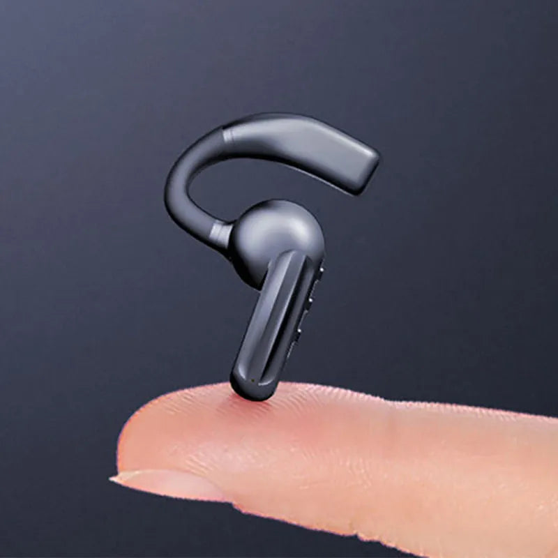 Black bone conduction sports headset with ear-hook design, Bluetooth 5.0, IPX4 waterproof