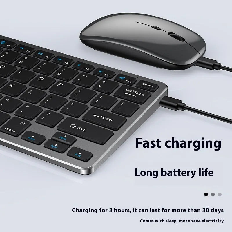 Ultra-thin wireless keyboard and mouse set in black with rechargeable battery