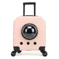 Hard PVC cat carrier trolley case with wheels in pink colour