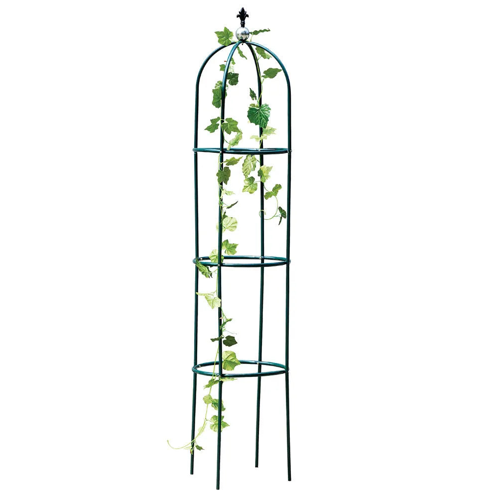 Dark green wrought iron plant climbing frame with lattice pattern, 188cm tall
