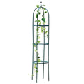 Dark green wrought iron plant climbing frame with lattice pattern, 188cm tall