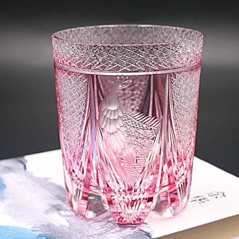 Crystal glass whiskey wine tumbler in simple style, available in multiple colours including Golden Pink Peacock