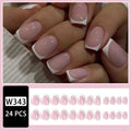 White fake nails with black and white plaid pattern, 24 pieces in an open box.