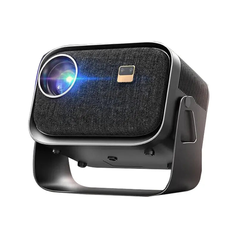 Portable 4K smart home theater projector with mobile phone projection capability showing 1080p resolution display