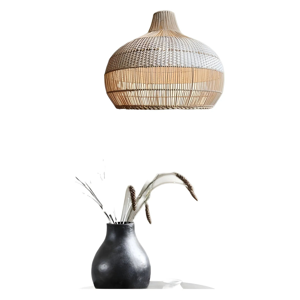Woven rattan ceiling chandelier with a 60cm diameter in a Silent Wind style.
