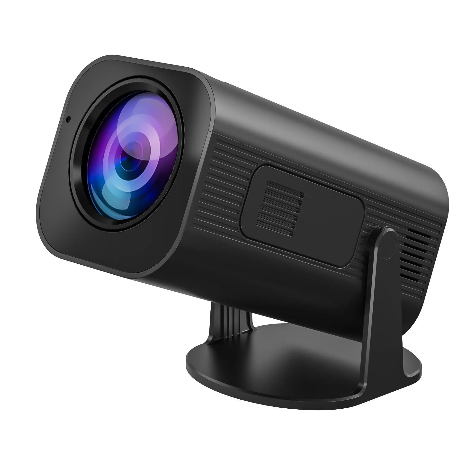 Black or white P330 portable mini projector with remote control on a table.