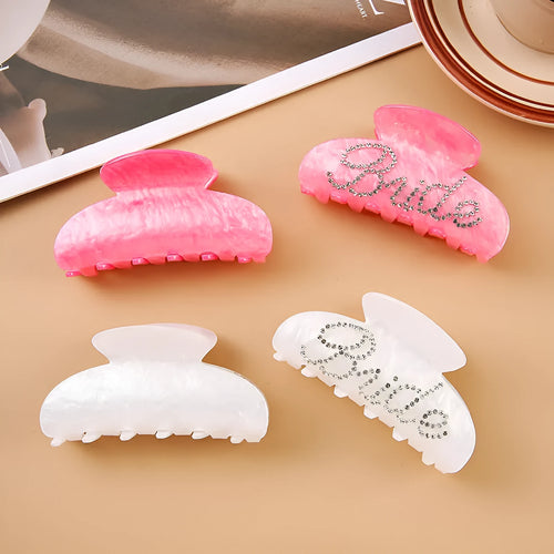 10cm acrylic hair clip with multi-diamond shower shark design and double-sided spot drill decoration in pink or white