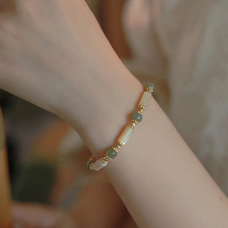Women's Hetian jade bracelet with geometric round beads in simple design