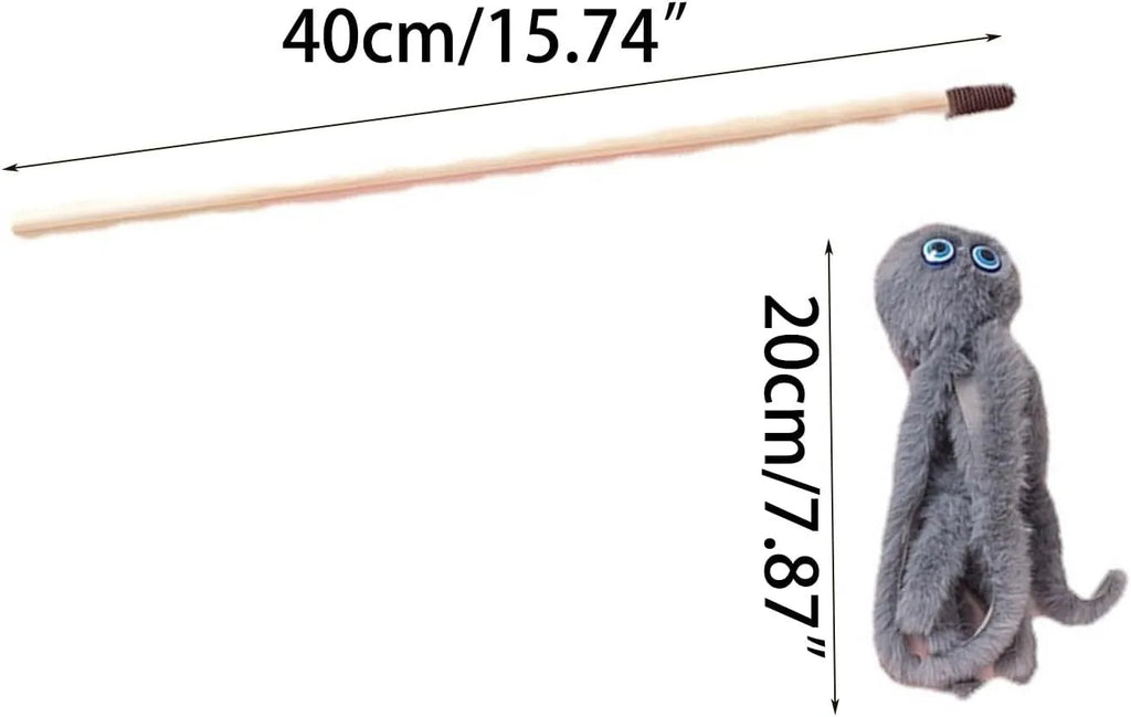 Colourful octopus cat toy with eyes on a long stick for interactive indoor play with kittens and cats