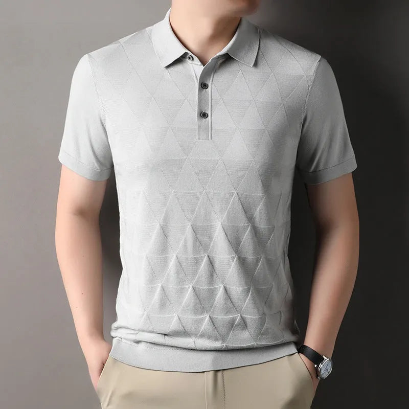 Man wearing a thin lyocell Ice Silk short sleeve t-shirt in a regular fit, shown in one of the DX525 colour options.
