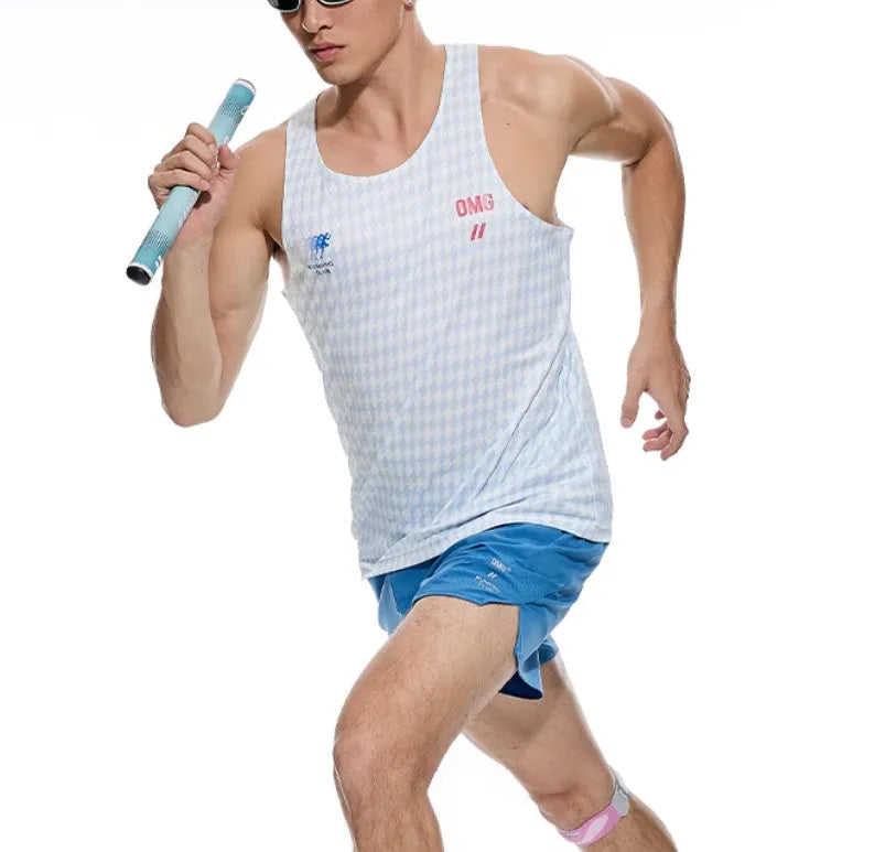 Black and blue four-point stretch running shorts with laser punching stitching on a mannequin.