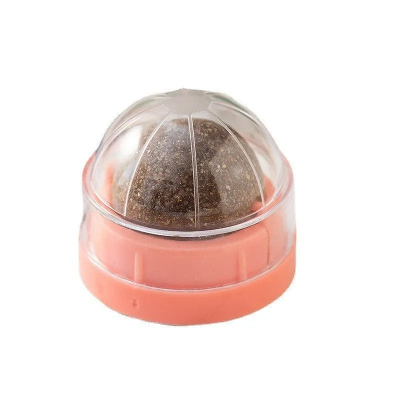 Plastic catnip ball toy in various colours for feline dental care and play
