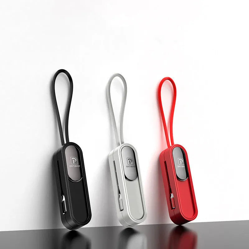 Black magnetic three-in-one USB charging cable with three connector types, 0.4m long.