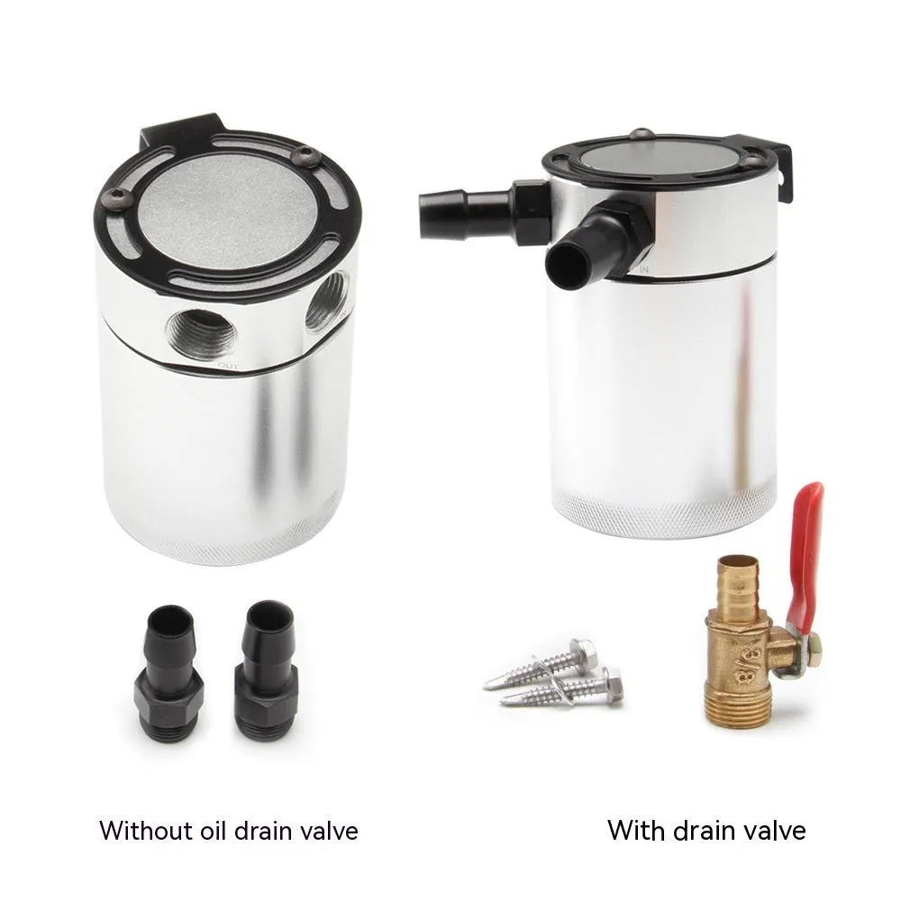 Black and silver aluminium automotive oil pot with two-hole breathable design for workshop use