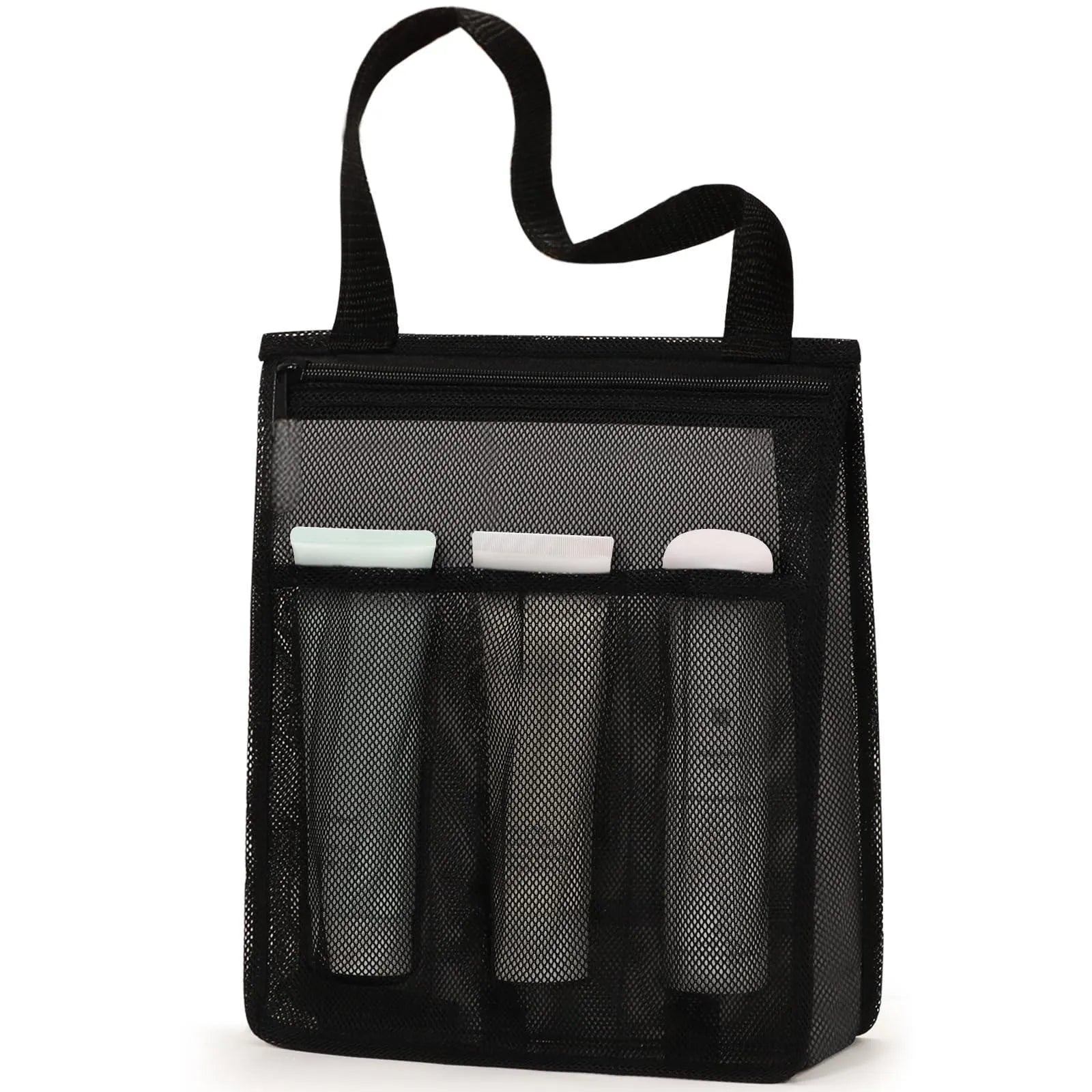 Black and pink swimming gym bag with dry wet separation compartments and mesh pocket