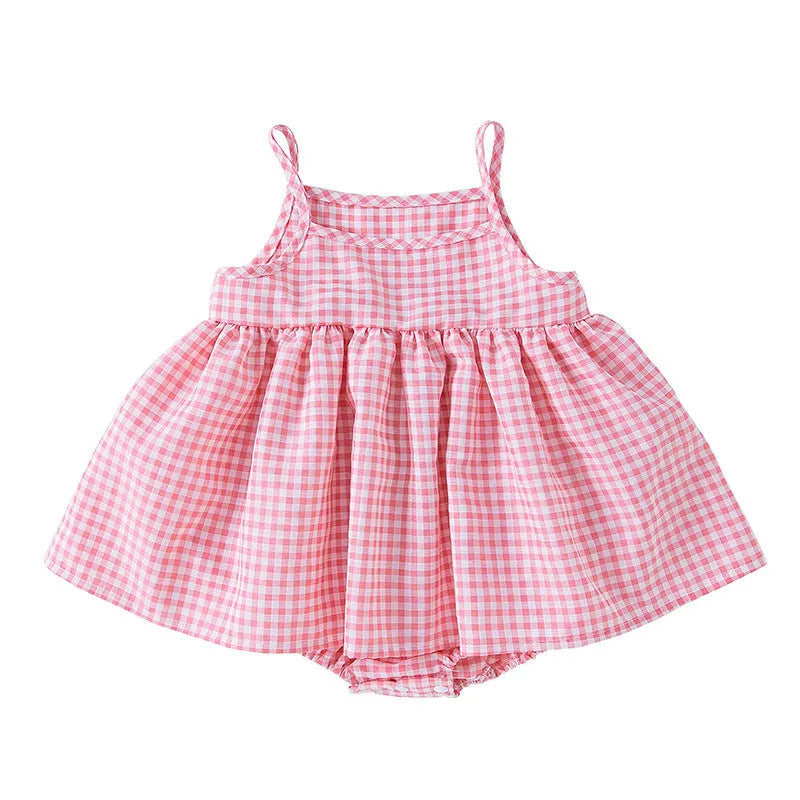 Plaid baby sling romper dress in pink or light green, princess style, sizes 68, 74, 80, and 86