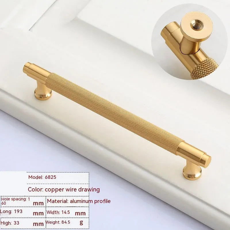 Brushed brass aluminium alloy European style furniture handle with hole spacing options