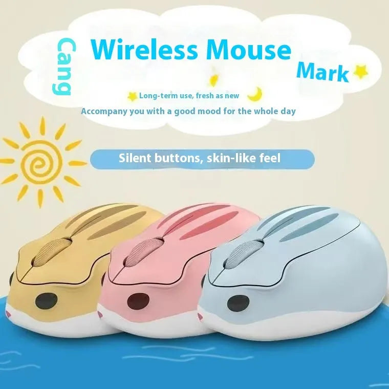 Hamster wireless Bluetooth mute mouse in yellow, pink and grey colour options showing compact design