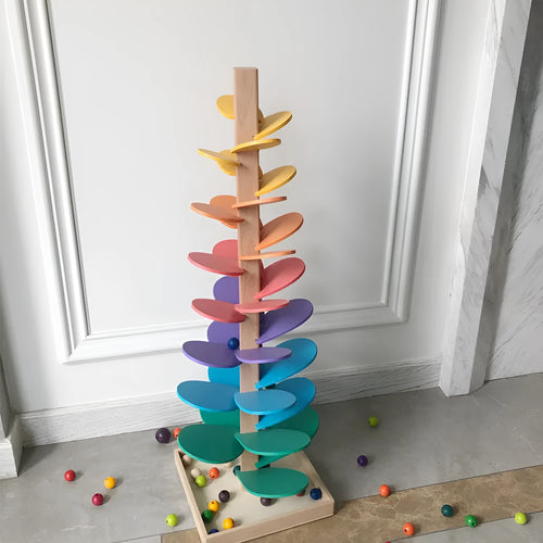 Baby educational ball wooden rainbow music tree with 10 colourful beads on wire tracks, 22.5 x 71cm