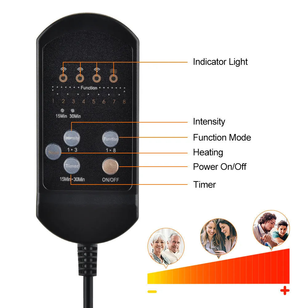Black electric cervical vertebra car kneading instrument with wireless remote control.