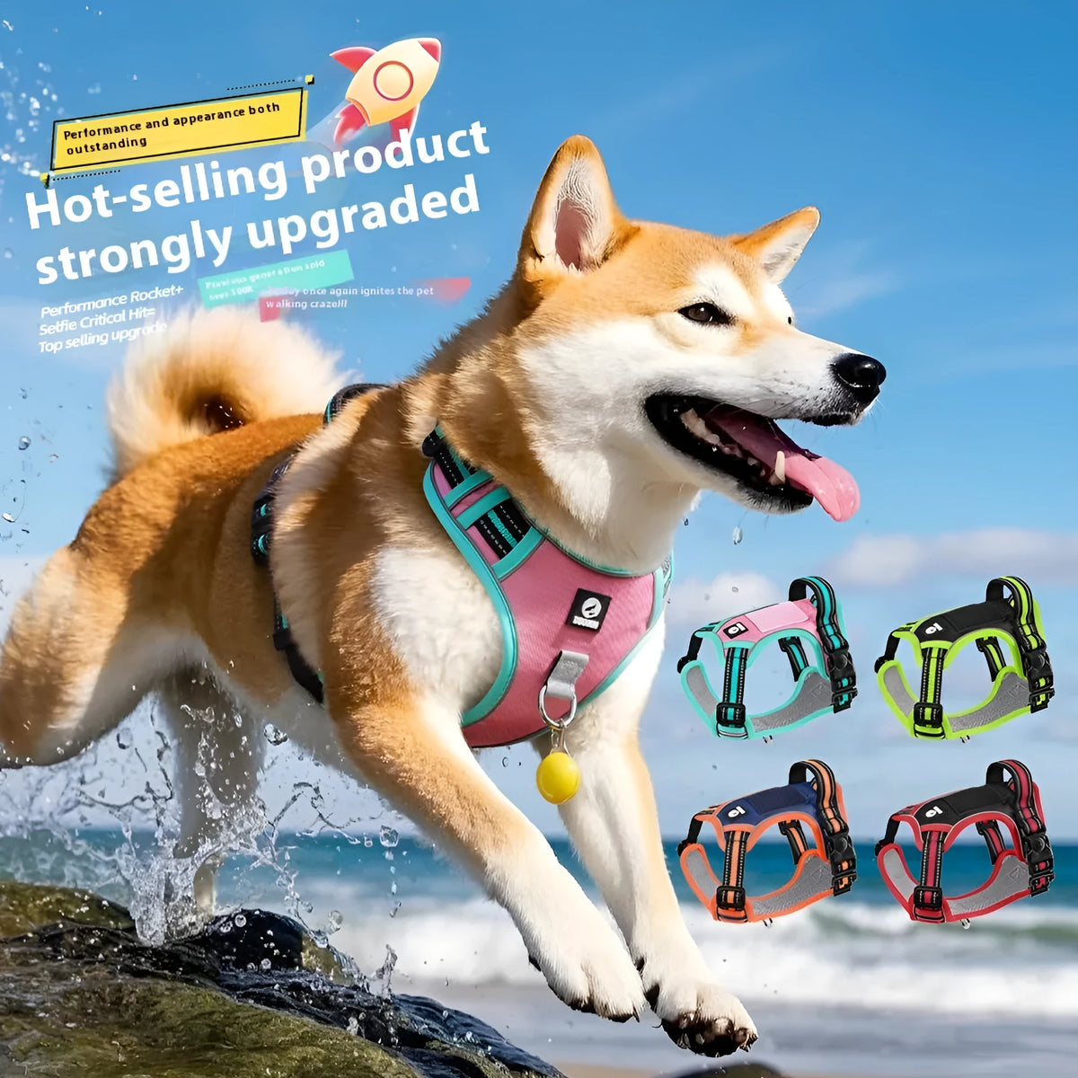 Reflective Oxford cloth dog harness and 1.5M lead set with Airtag protective shell, sizes S to XL
