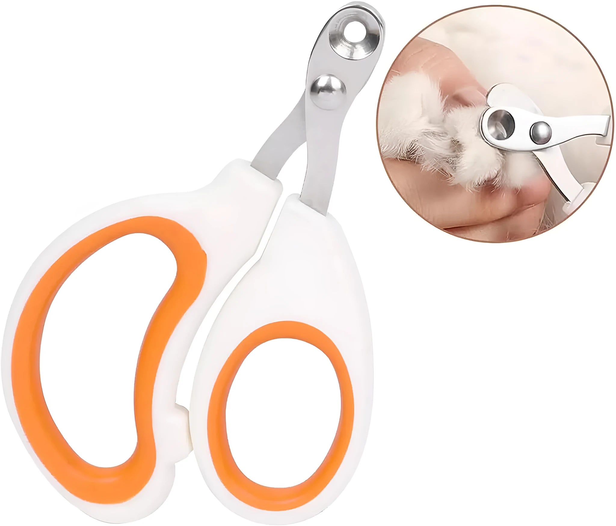 Blue cat nail clippers with circular cutting hole and cushioned non-slip handles on a white background.
