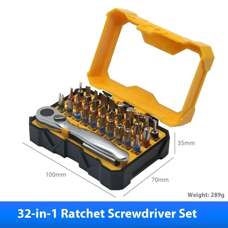24-in-one ratchet screwdriver set with S2 CRV cutter head, 140mm nickel-chromium steel bar, and magnetic tip