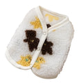White teddy bear printed Sherpa fleece dog vest with QQ button closure for small and medium pets