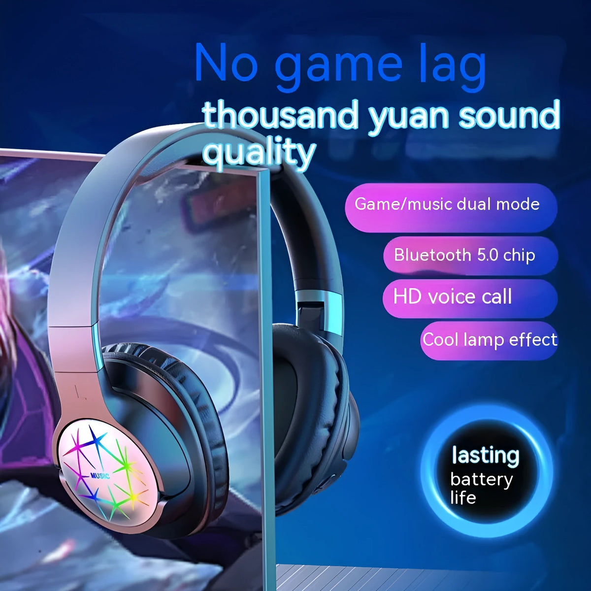 Wireless Bluetooth stereo over-ear gaming headset with noise reduction, 10m range, available in five colours