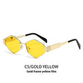 Polygon rhombus metal sunglasses with hexagon square frame in black, gold, or silver with coloured lenses