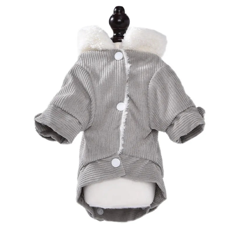 Grey lambswool winter vest for a dog, showing the wool lining and simple vest design.