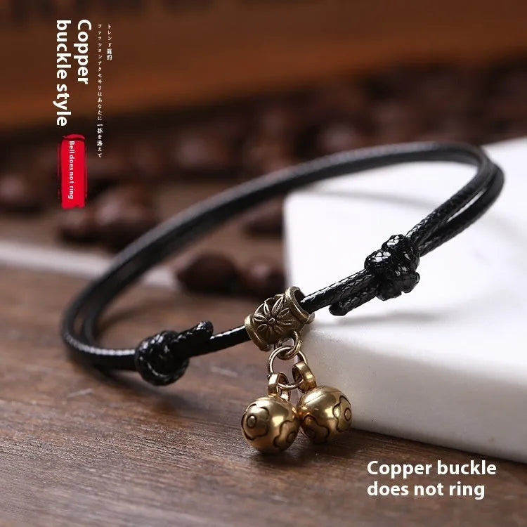 Nylon rope dog collar with a brass bell, shown in black, red, and coffee colour options.