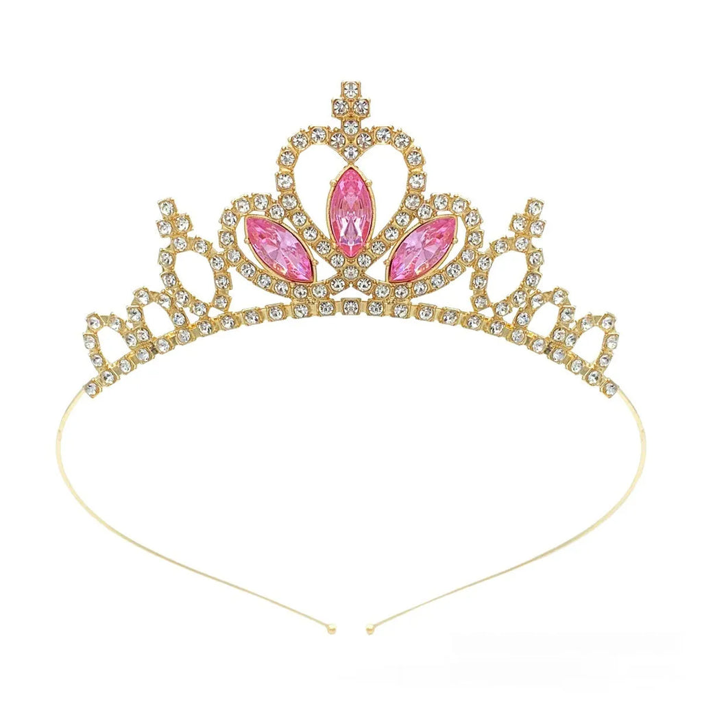 Gold and silver alloy princess crown with coloured diamond decorations for birthday parties