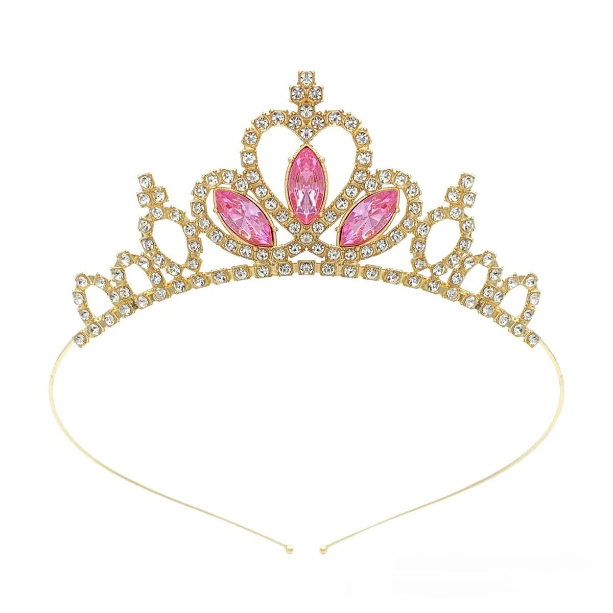 Gold and silver alloy princess crown with coloured diamond decorations for birthday parties