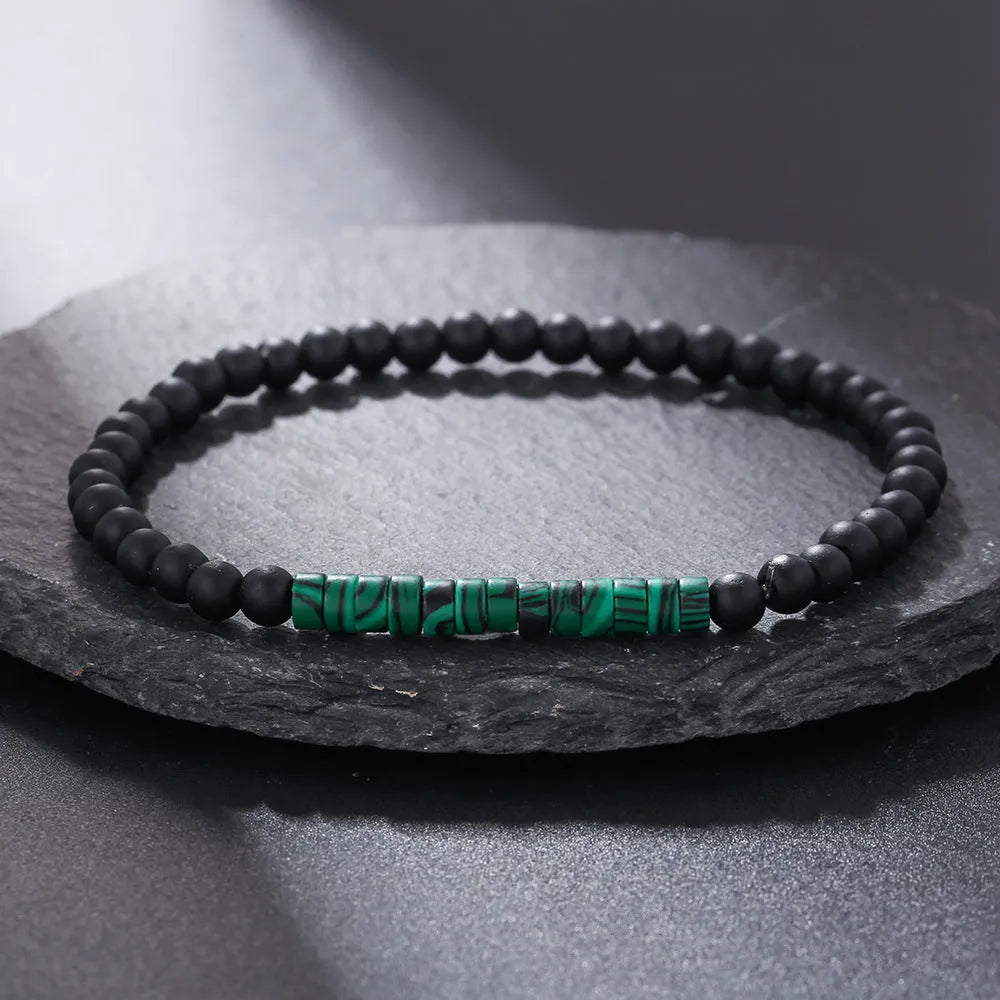 Hand-woven unisex wood bracelet with turquoise accents and totem pattern