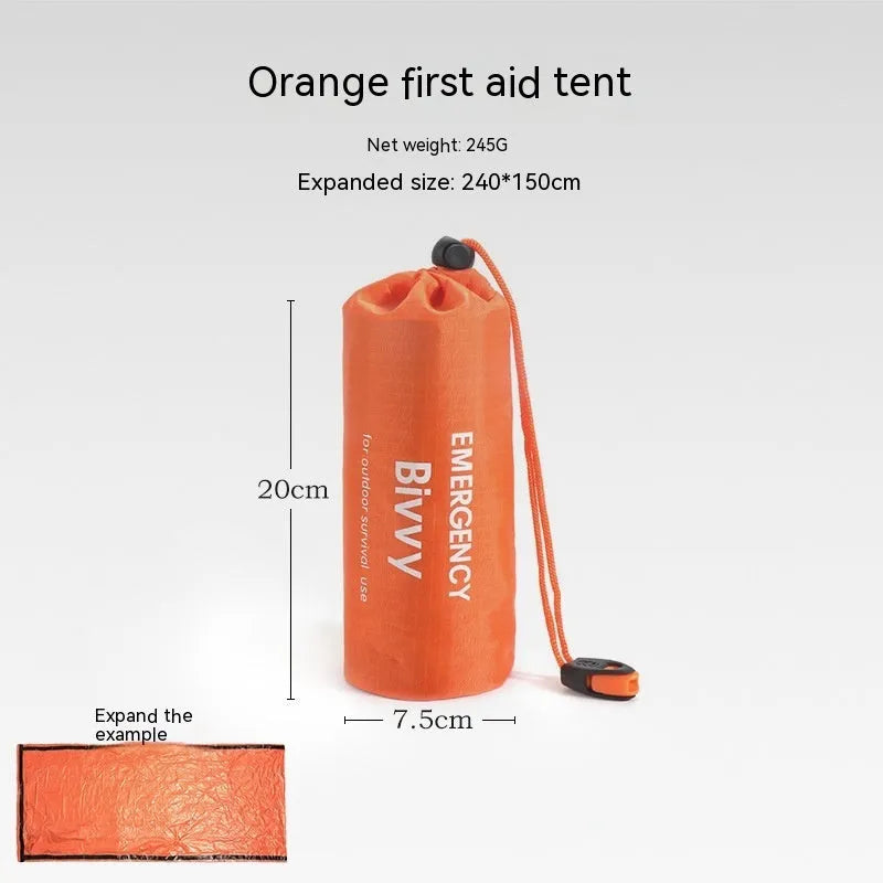 Portable outdoor disaster relief tent with sleeping bag and raincoat emergency shelter package