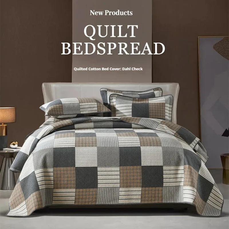 Pure cotton bedspread set with geometric pattern for 1.8 metre double bed
