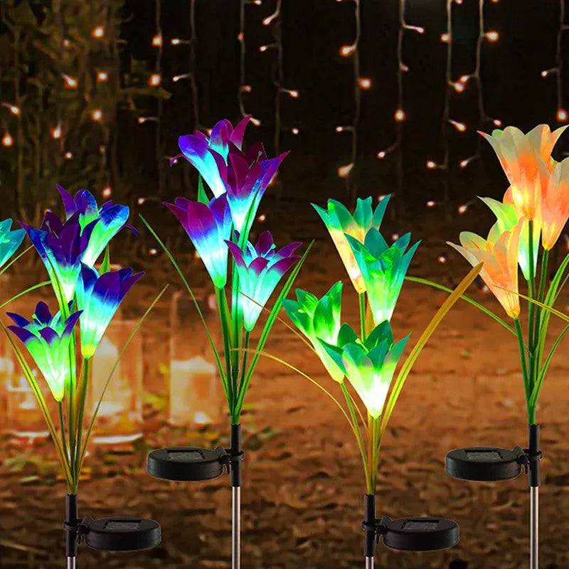 Solar lily flower light 70cm stake with silk cloth head, ABS body, 304 stainless steel ground stake, purple and red options