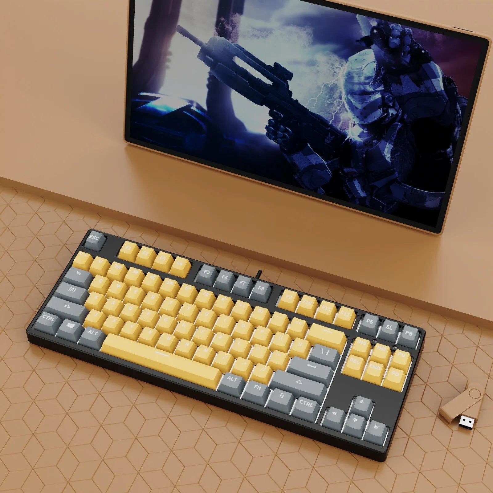 87-key mechanical gaming keyboard with dual-colour backlighting and metal chassis