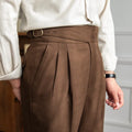Men's high-waist straight-leg casual trousers in black, shown front and back.