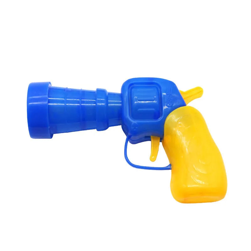 Pet toy launcher gun with soft plush balls for fetch games.