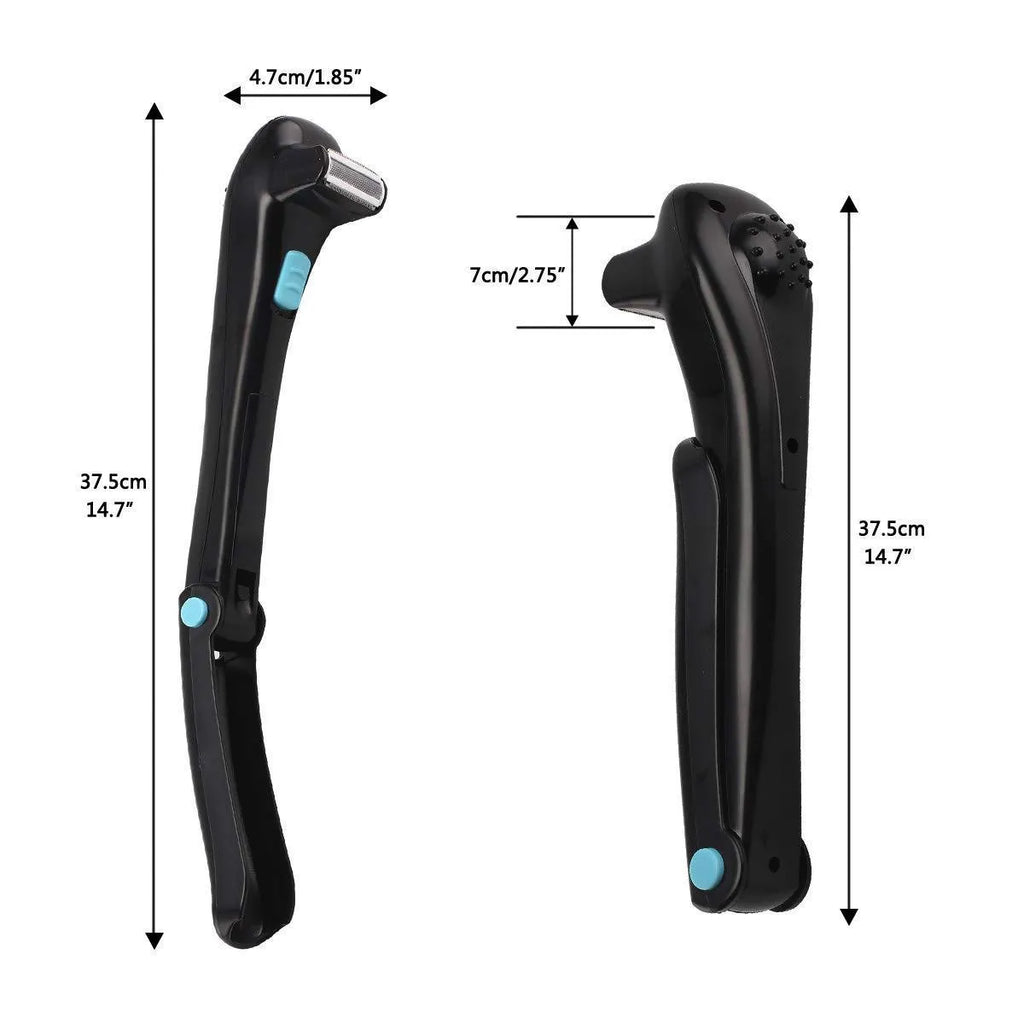 Matte black folding body electric shaver with battery compartment open
