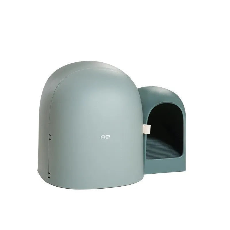Oversized enclosed cat litter box measuring 67.7cm × 49cm × 50cm in ABS plastic available in three colours