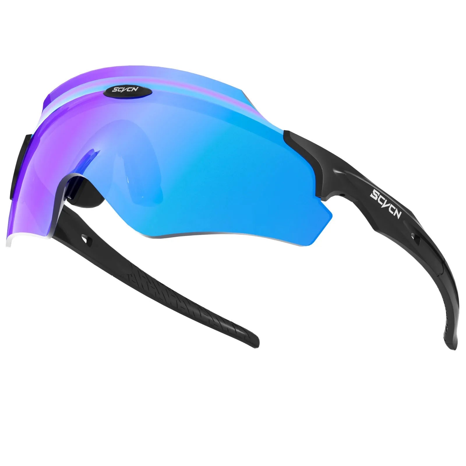 Frameless windproof sports goggles with a colourful single lens for athletic use.
