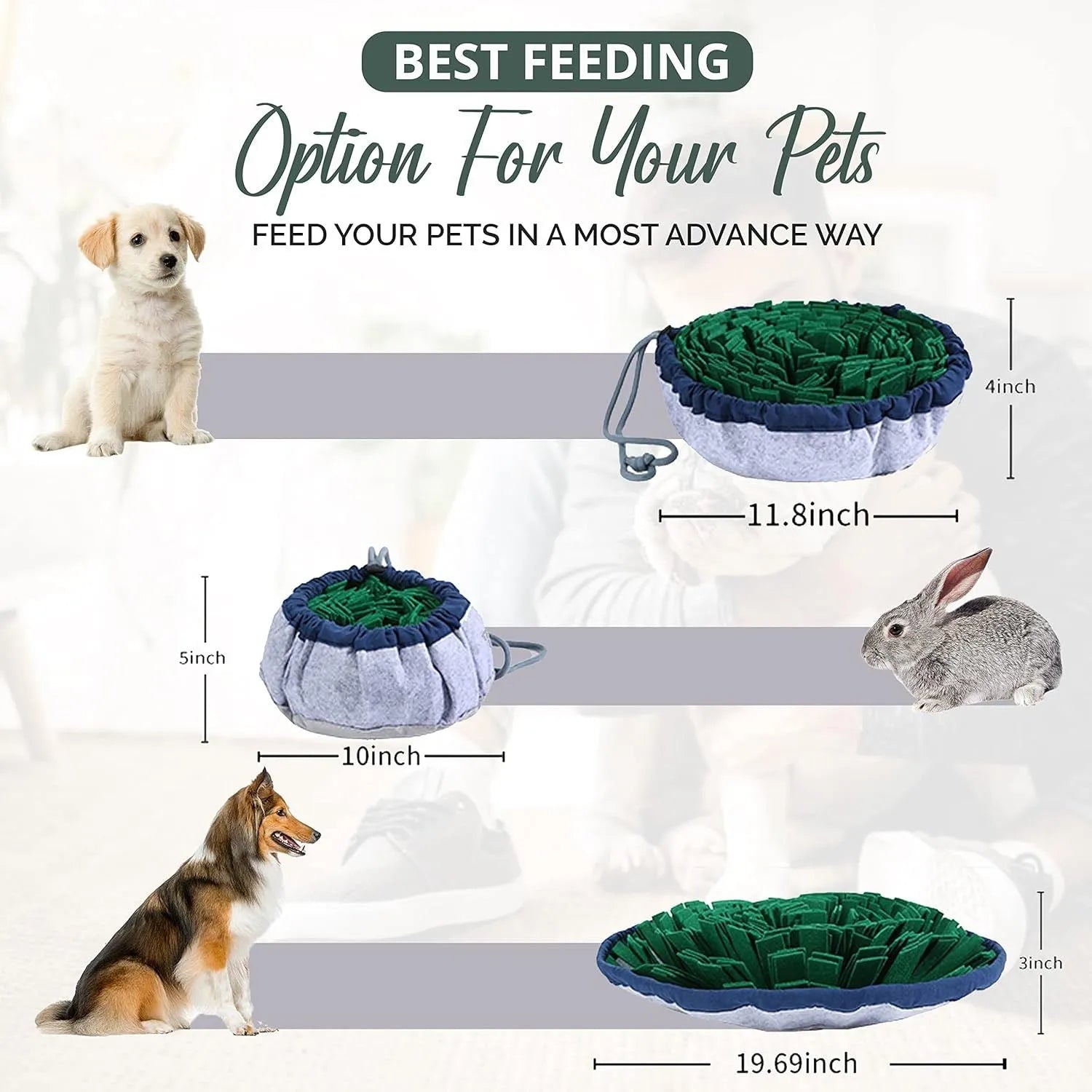 Adjustable blue and green dog snuffle mat for puzzle feeding and mental stimulation
