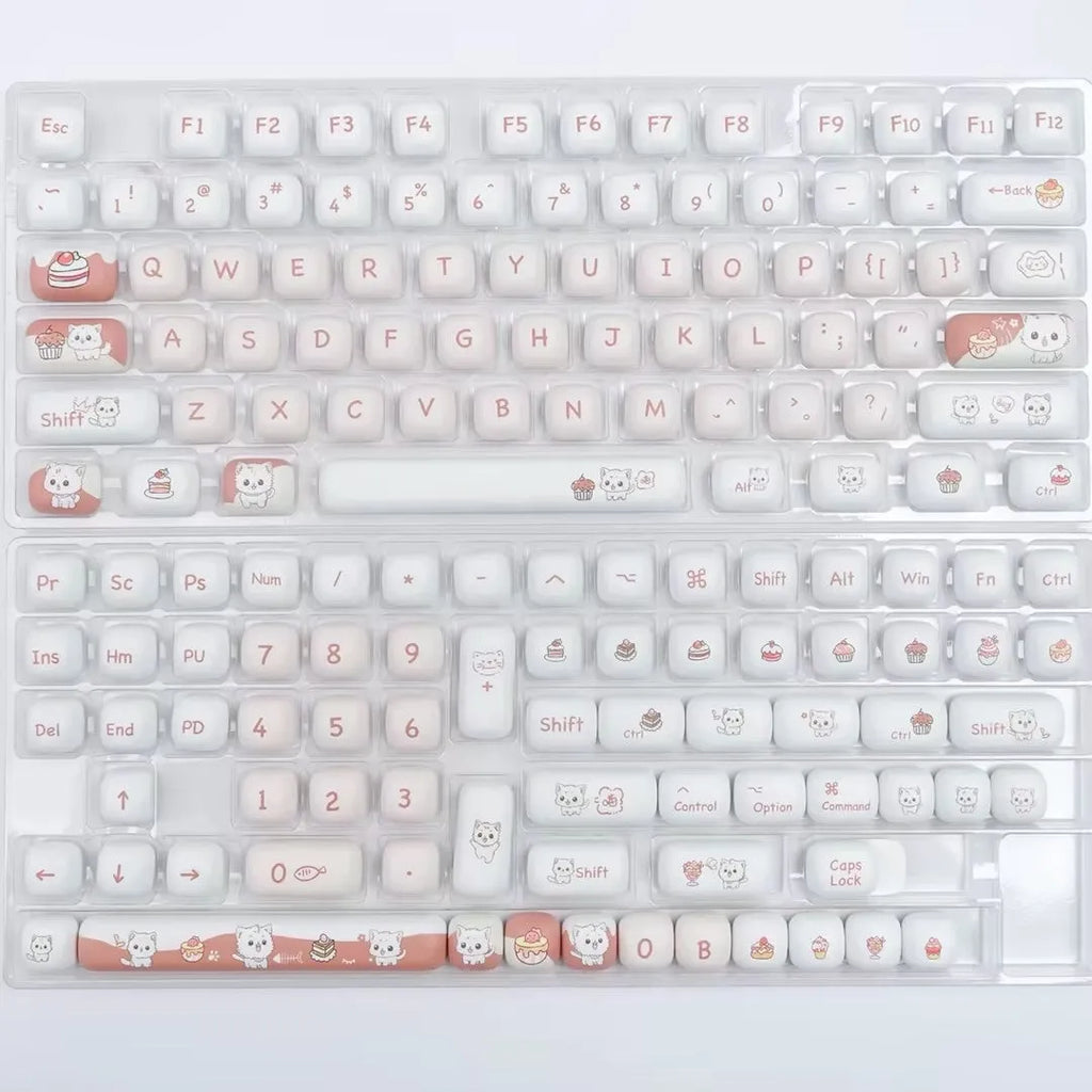 Colourful Dessert Cat sublimation printed mechanical keyboard keycap set with MOG round design